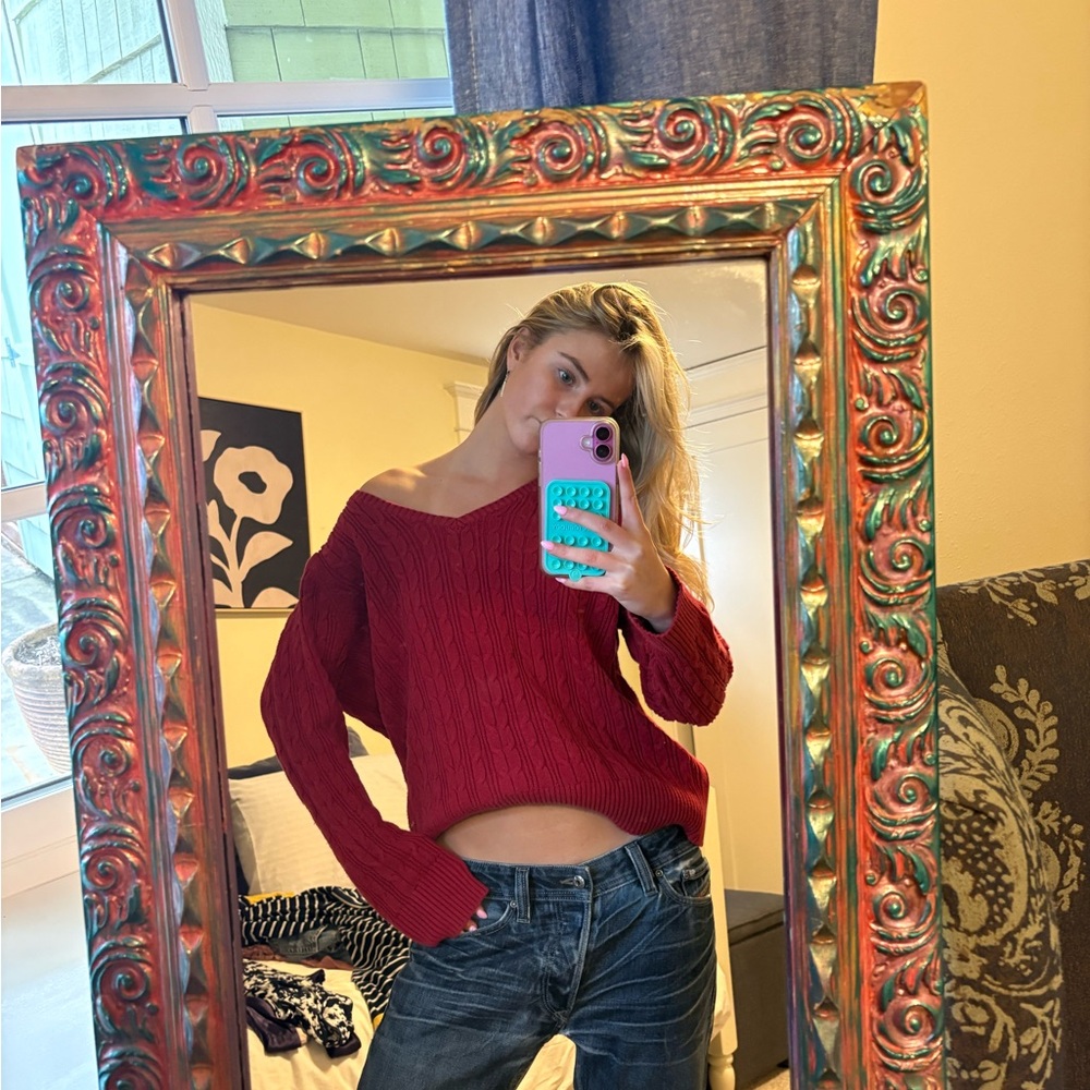Women's Red Off-Shoulder Sweater